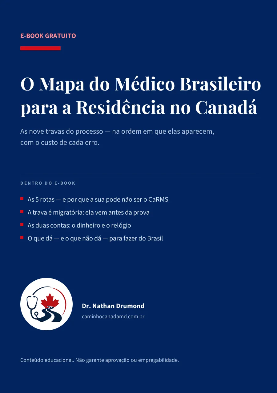 Capa do e-book "O Mapa do Médico Brasileiro para a Residência no Canadá"